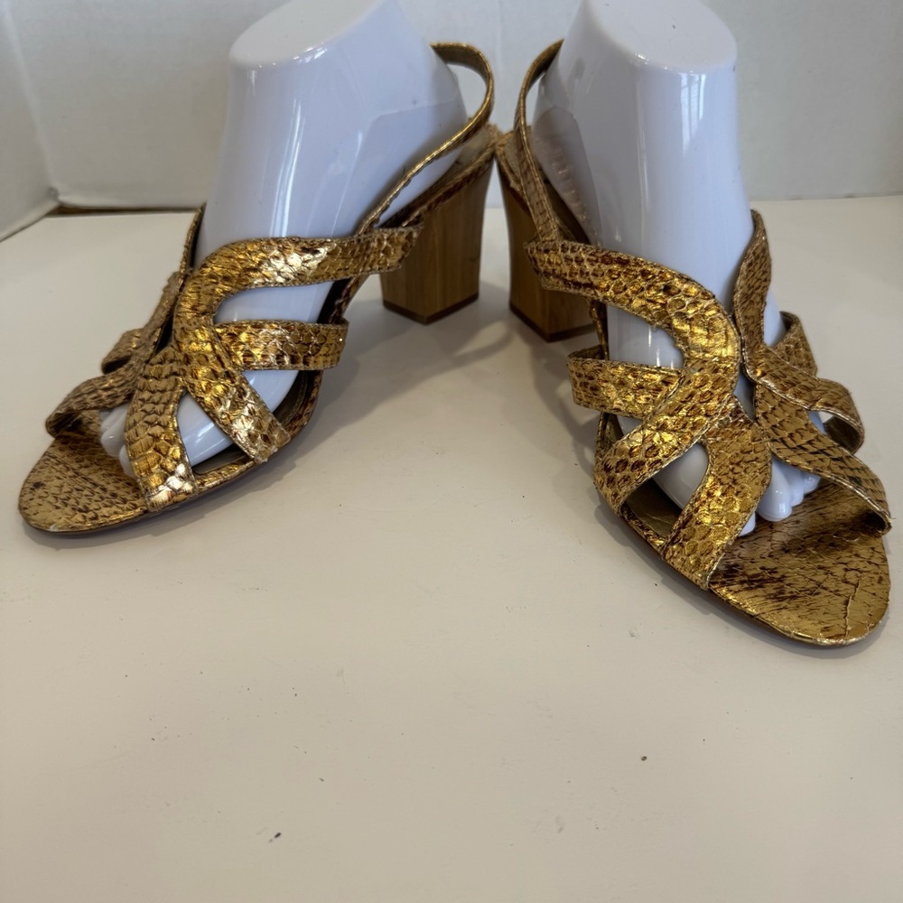 SAM EDELMAN NWT size 11 gold strappy sandals heels with wooden block heel